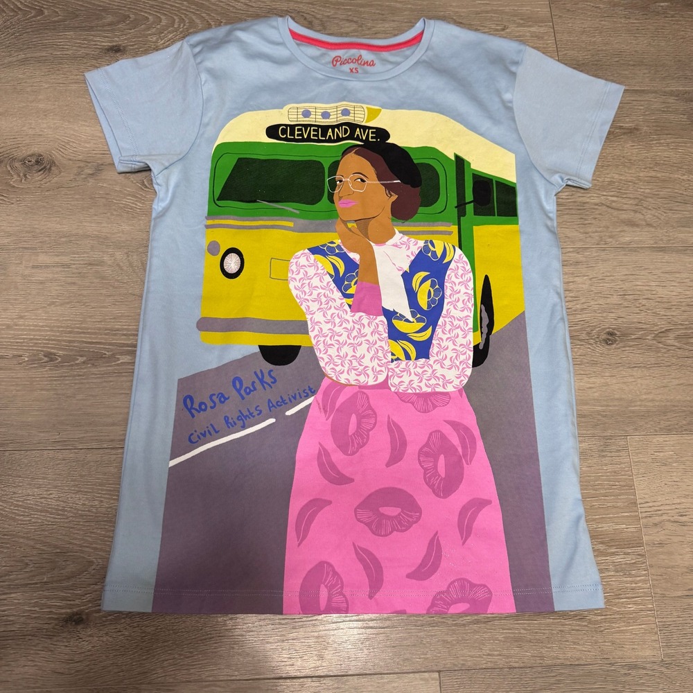 Piccolina Rosa Parks Graphic Tee Light Blue Cotton Trailblazer Shirt Womens XS